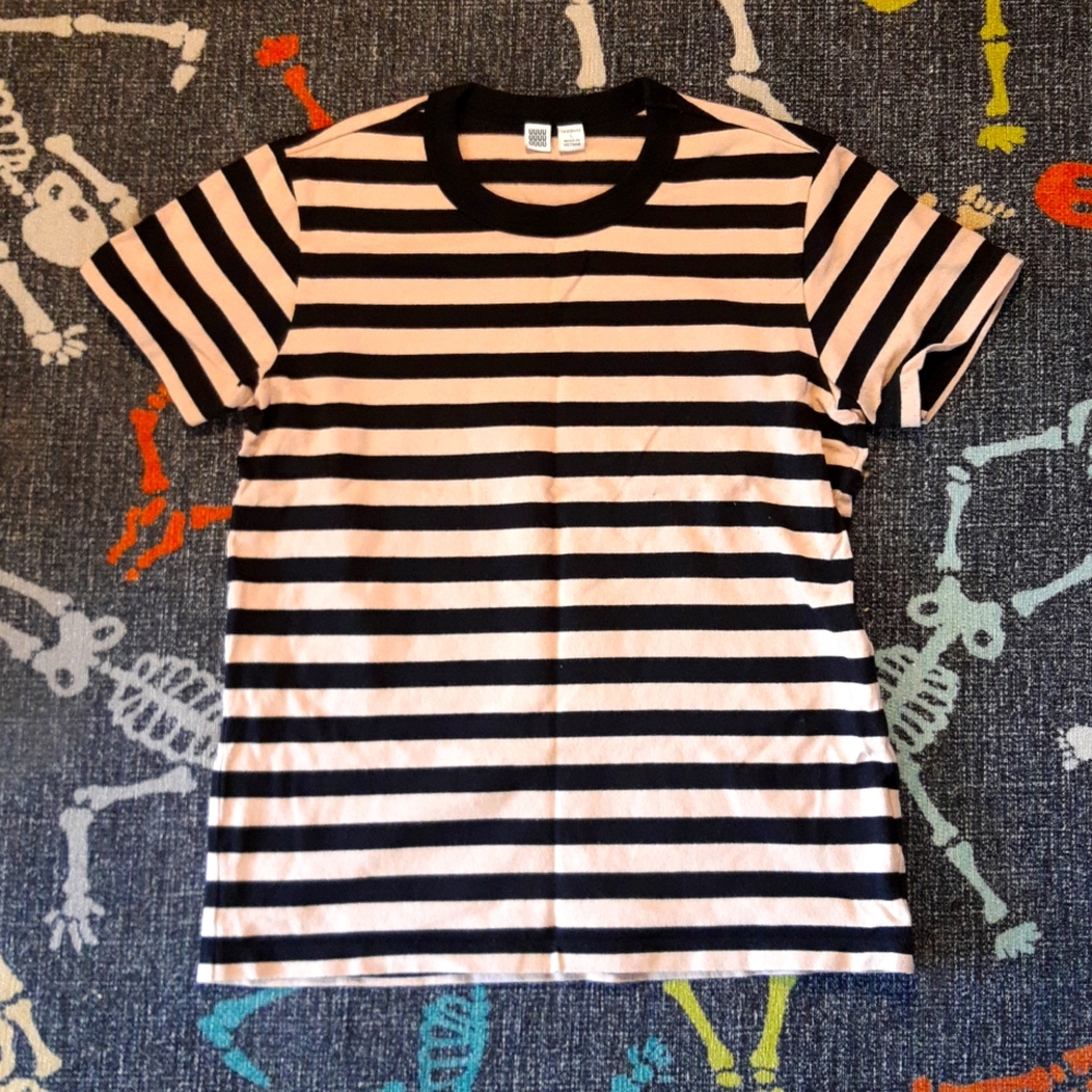 Uniqlo Pale Pink Striped Thick Shirt Sz Med-Lg